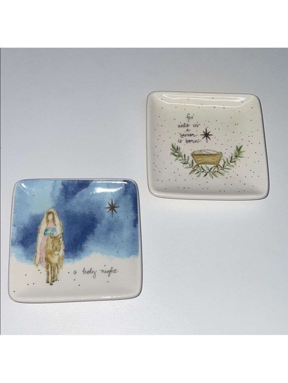 Creative Co-Op Holiday Square Plates 3” Set of 2 NWT